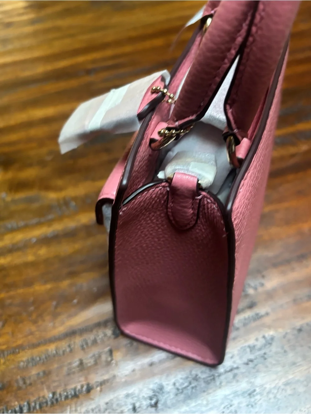Coach Pink Pebbled Leather Mini Satchel with Gold-Tone Plaque